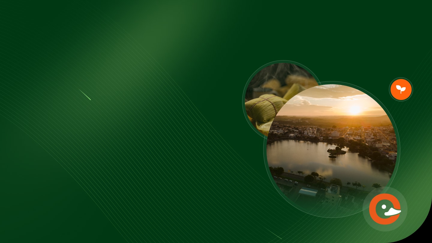 Imagem com logo do Patos Valley e lagoa de Patos de Minas